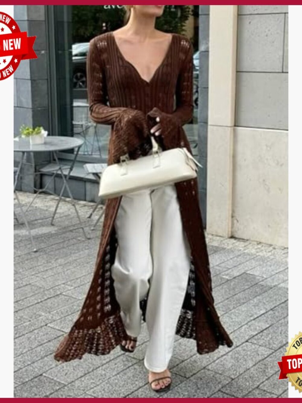 Long Crochet Cardigan Button Up Knit Hollow Out Duster Sweater Cover Up Maxi - Picture 2 of 7